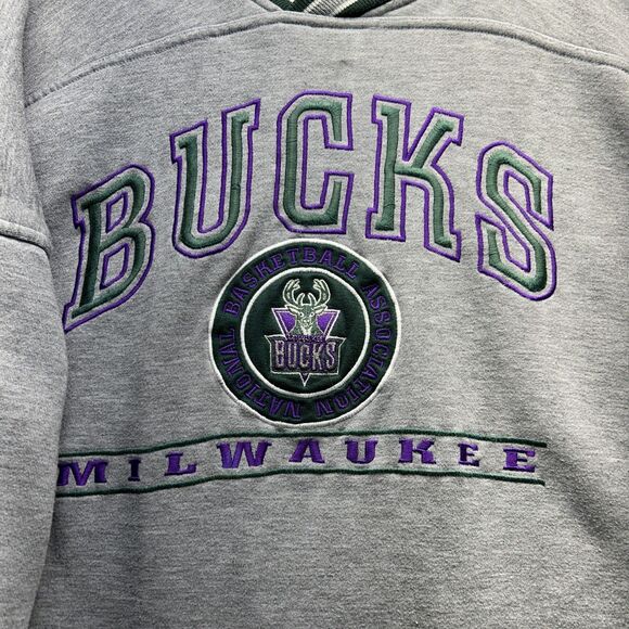 Vintage Milwaukee Bucks Sweatshirt Sz XL Gray Green NBA Basketball Crewneck 90s - Picture 8 of 14